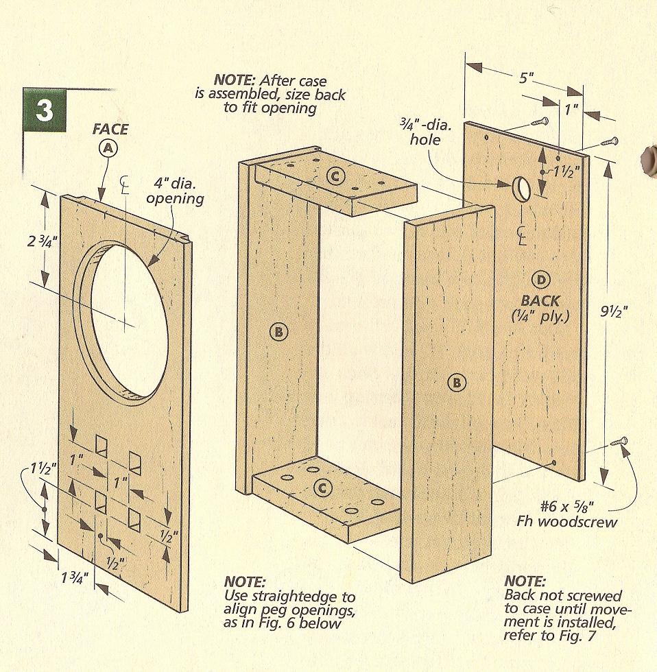 Arts and Crafts Mantle Clock - exploded view 1 Dimensioned drawing #1 