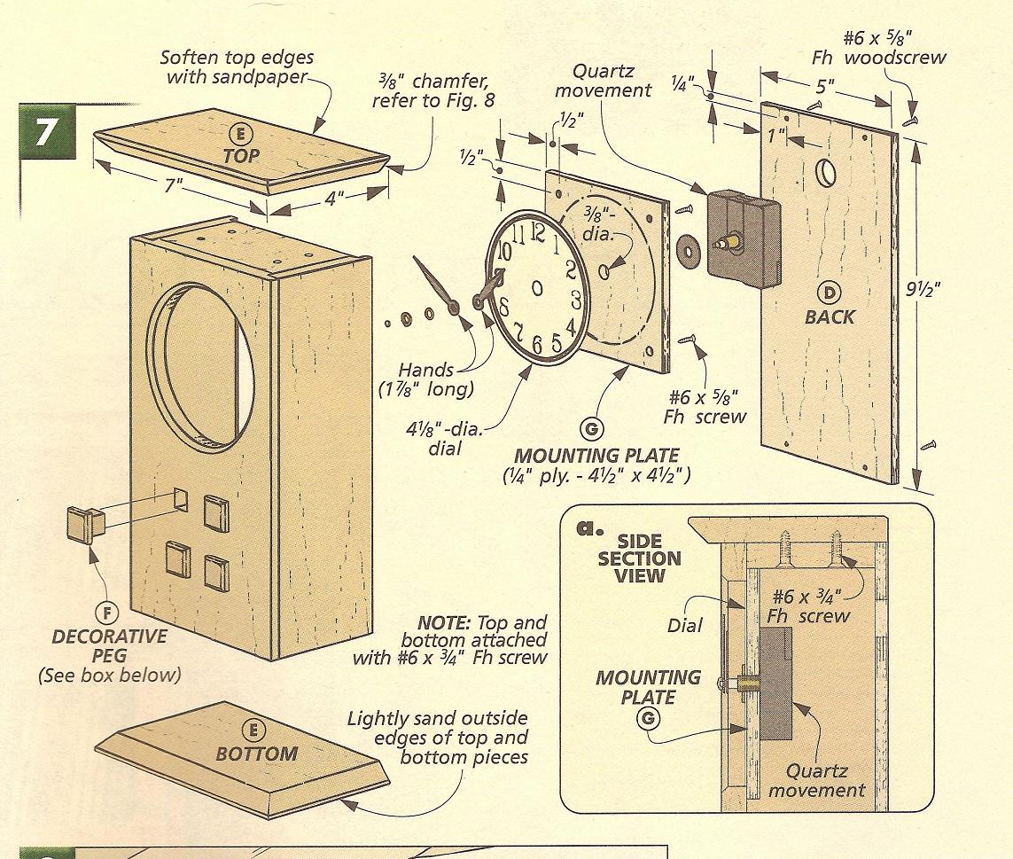 Arts and Crafts Mantle Clock - exploded view 2 Dimensioned drawing #2 