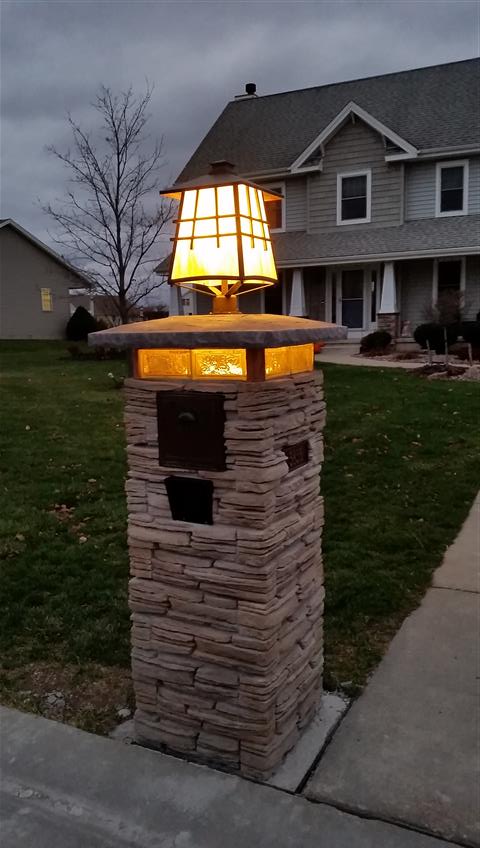 Craftman Style Lighted Stone Column Mailbox